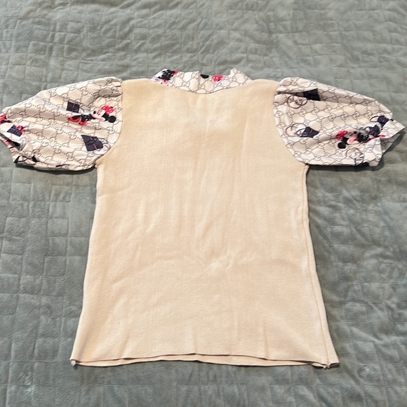 Minnie Mouse Sweater with Purses, Tan, Faux Scarf, Puff Sleeve, Size S or XS - Picture 3 of 8